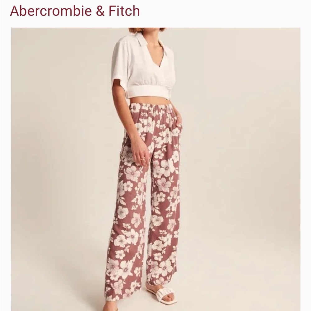 Abercrombie Linen-Blend Pull-On Wide Leg Pants sizes Medium and Large